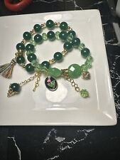 Set Of 2 Green Jade Beaded Bracelet 8MM . Made Of Crystals , Green Jade , Glass picture
