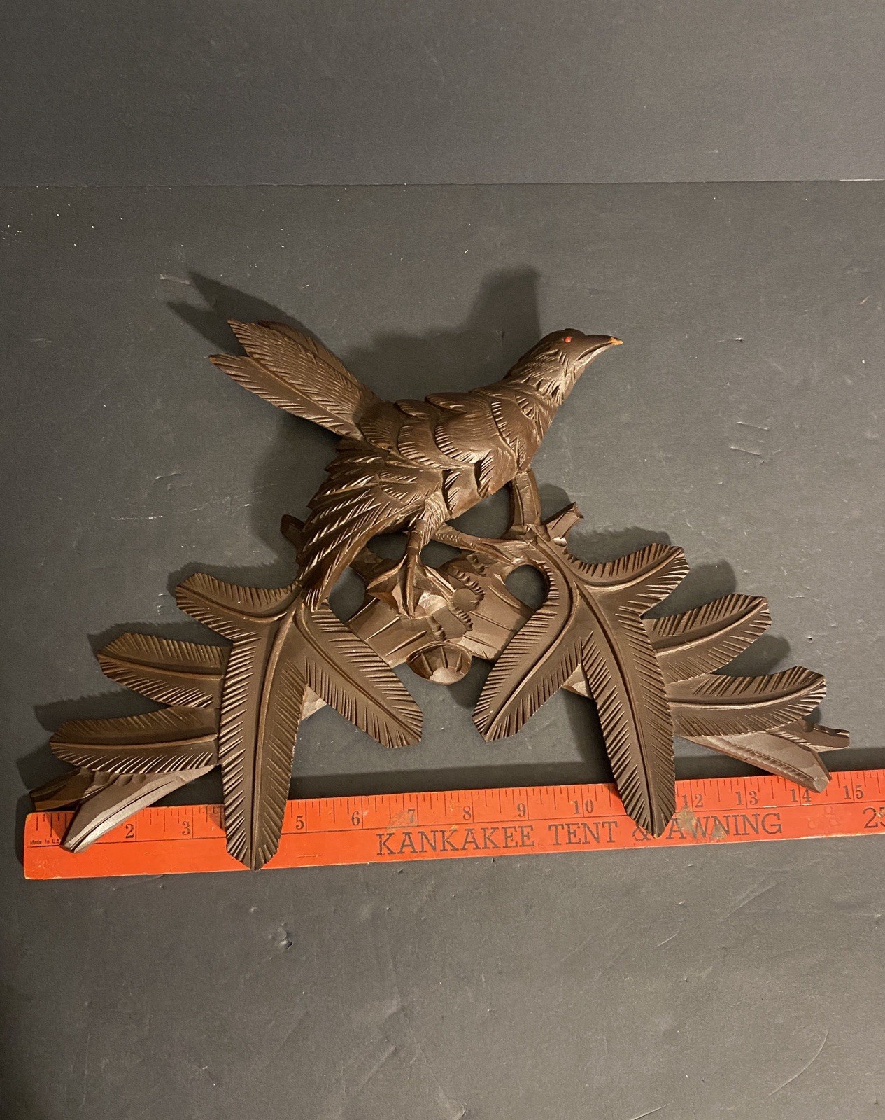 Large Vintage Black Forest Cuckoo Clock Top Crest Topper Wood Carved Bird 15\ Large Vintage Black Forest Cuckoo Clock Top Crest Topper Wood Carved Bird 15\