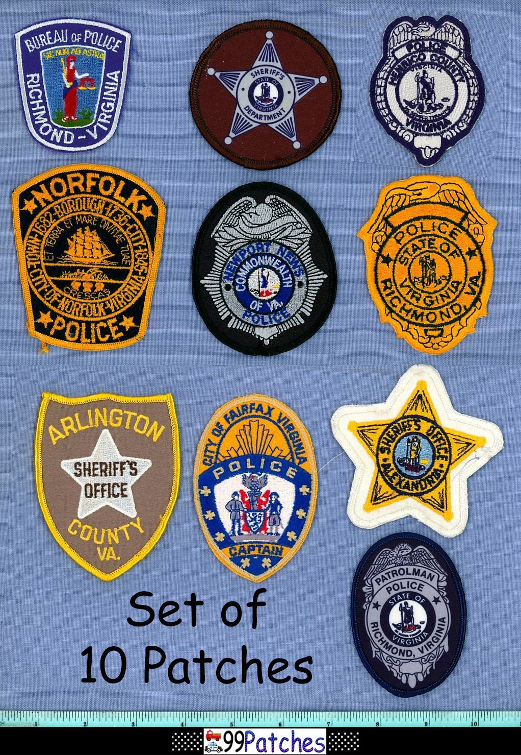 VIRGINIA Police Hat Patch Set LOT OF 10 RICHMOND PATROLMAN FAIRFAX + VA2 VIRGINIA Police Hat Patch Set LOT OF 10 RICHMOND PATROLMAN FAIRFAX + VA2