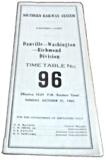 1965 SOUTHERN RAILWAY DANVILLE WASHINGTON DIVISION EMPLOYEE TIMETABLE #96 picture