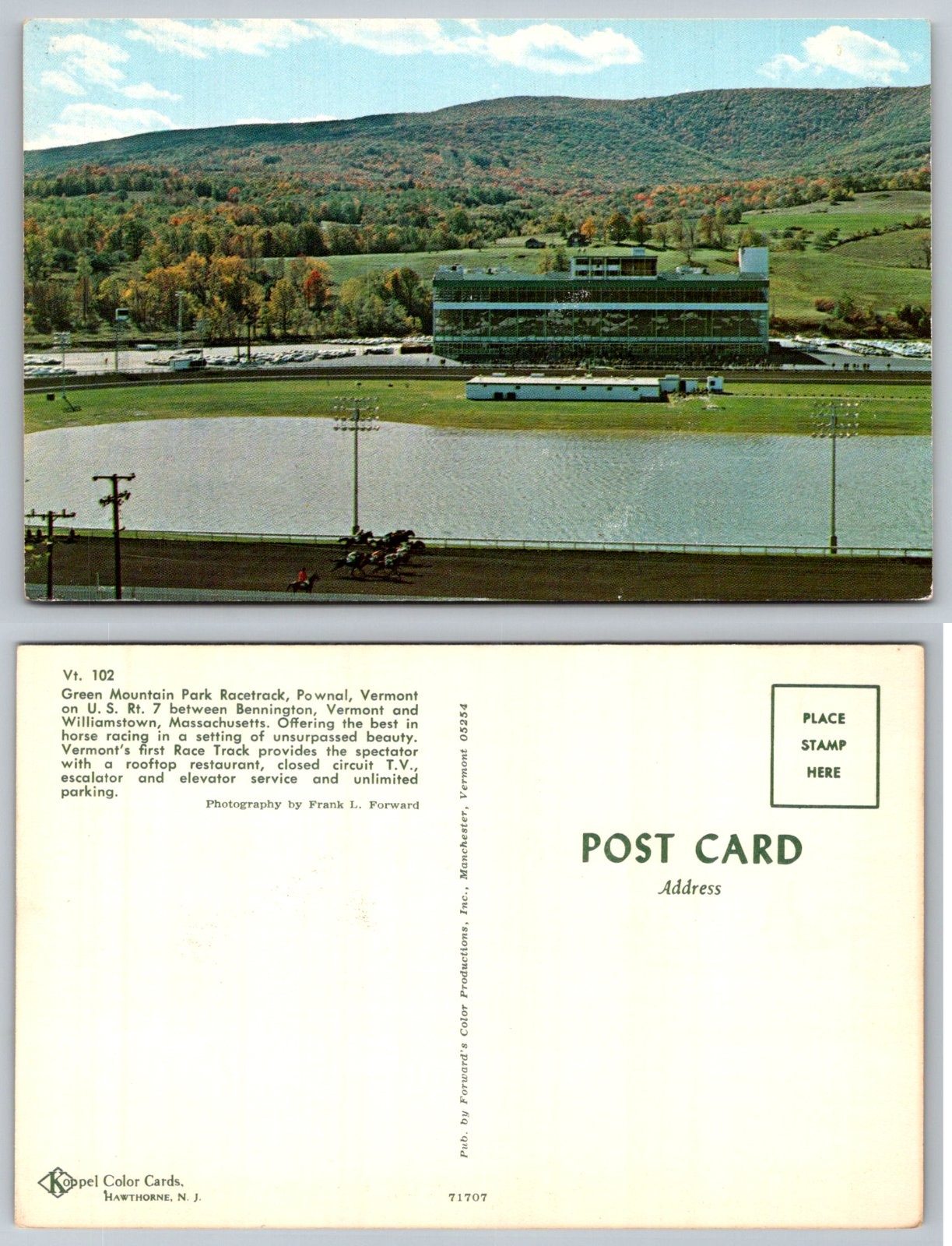 Pownal Vermont Green Mountain Park Racetrack Horse Racing Postcard Pownal Vermont Green Mountain Park Racetrack Horse Racing Postcard