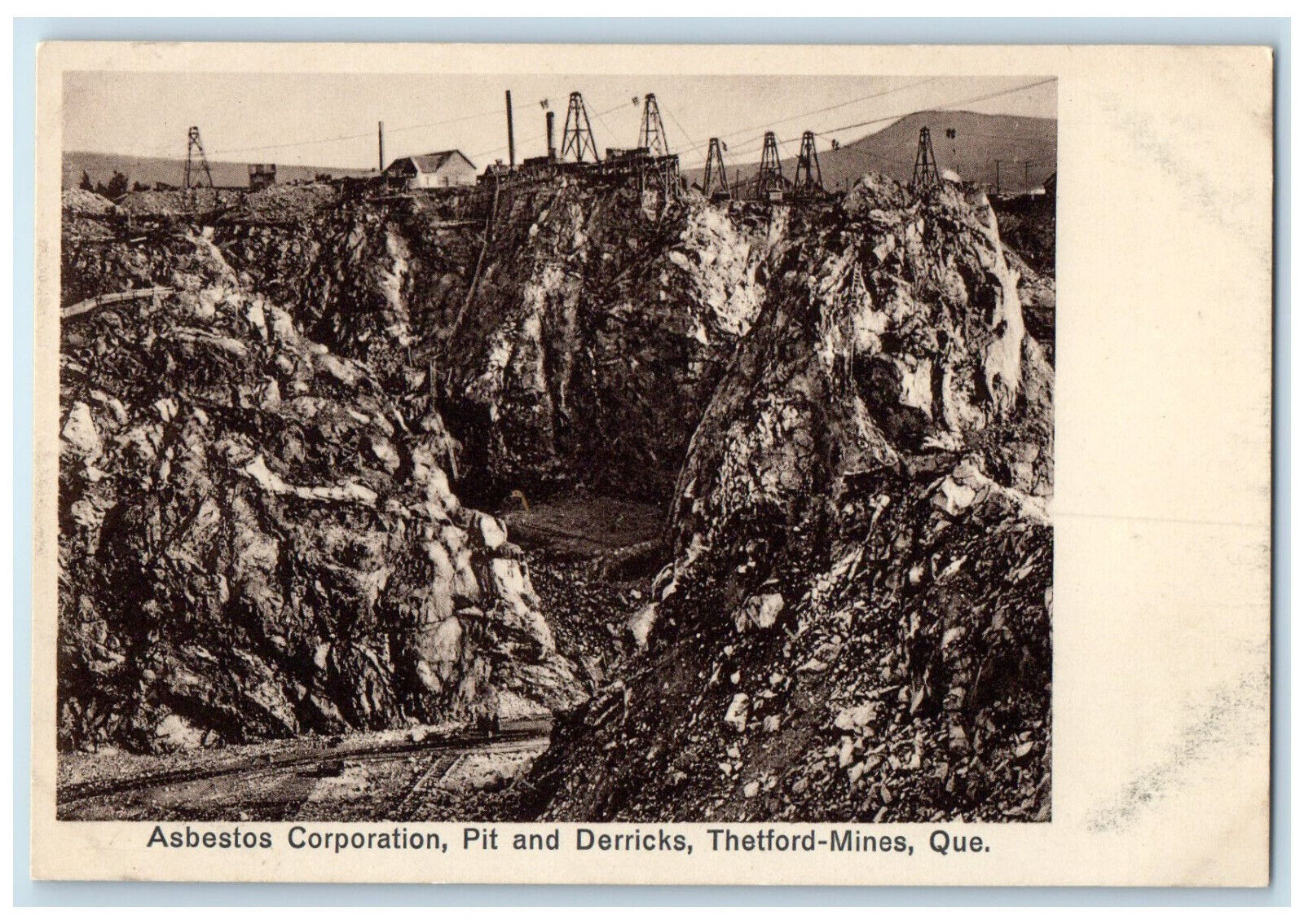 c1920's Asbestos Corporation Pit Derricks Thetford-Mines Quebec Canada Postcard