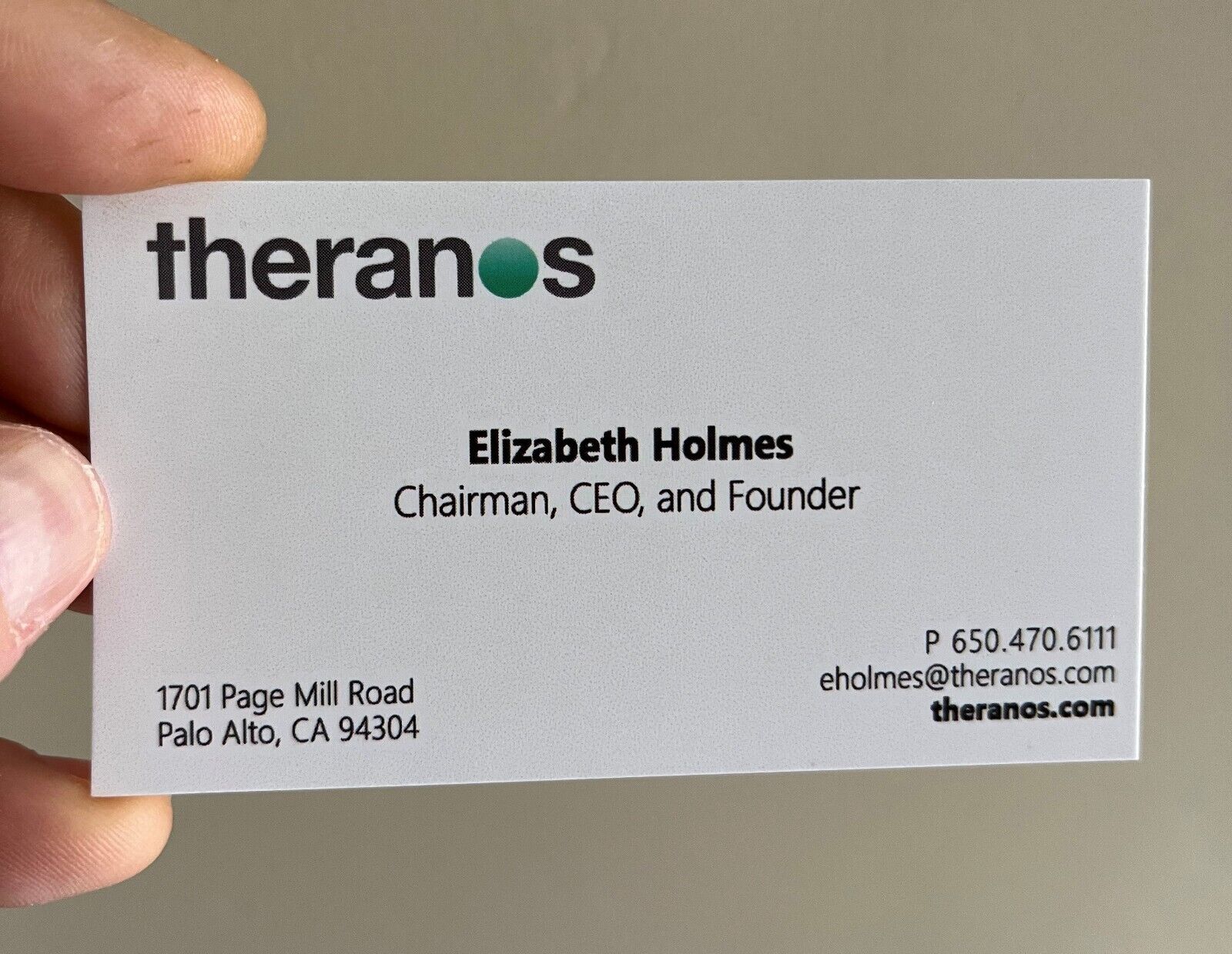 Conversation Starter Elizabeth Holmes Theranos Business Card