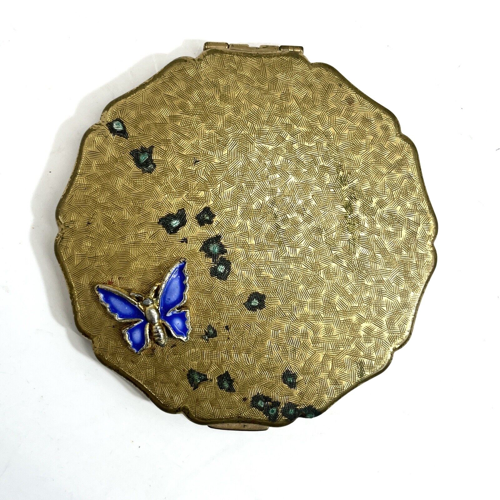 Stratton Gold Tone Powder Compact with Mirror Enameled Butterfly Vintage MCM
