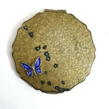 Stratton Gold Tone Powder Compact with Mirror Enameled Butterfly Vintage MCM picture