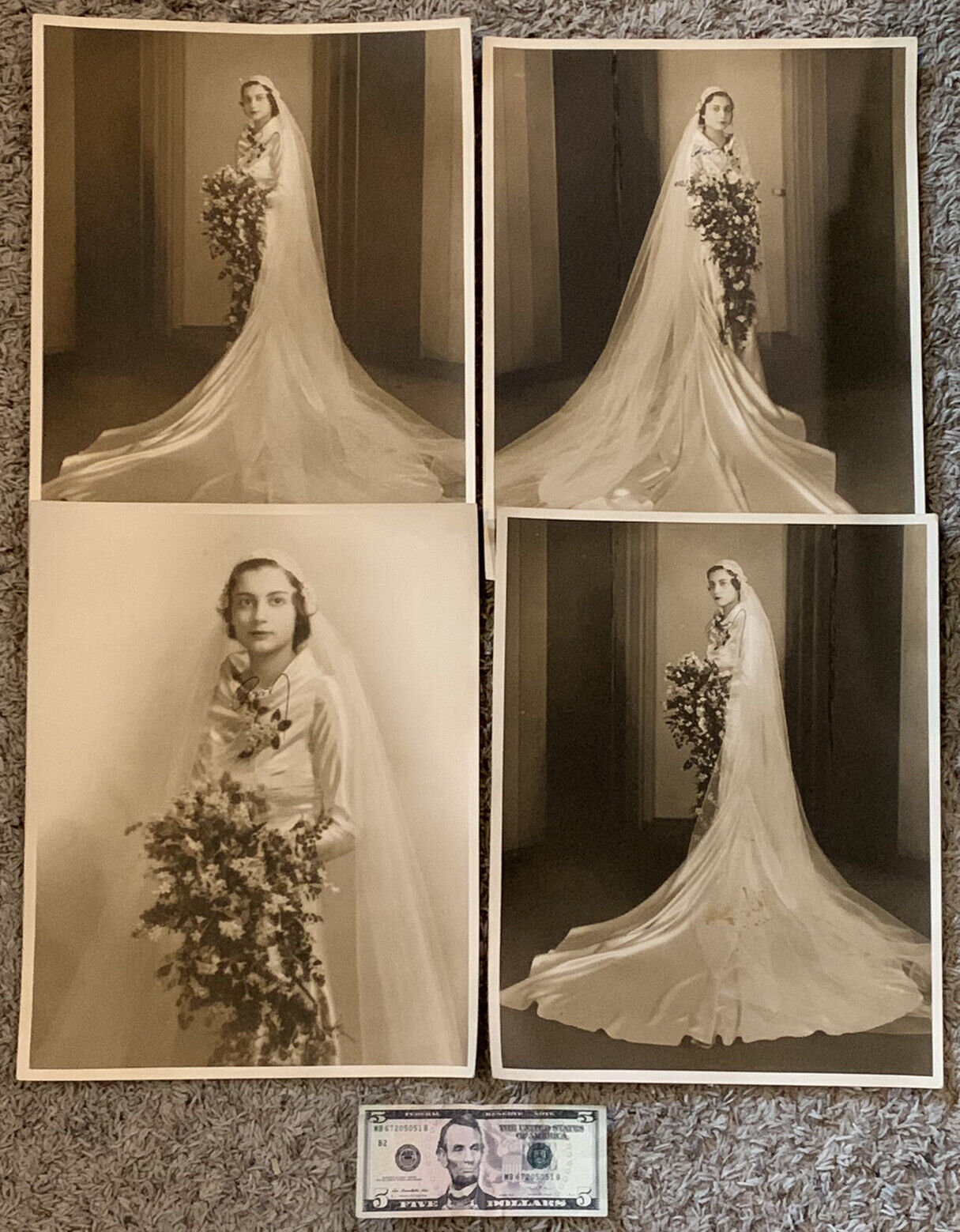 EARLY LOT OF 4 SIGNED PROOF WEDDING PHOTOGRAPHS, IRA L. HILL'S STUDIOS FIFTH AVE