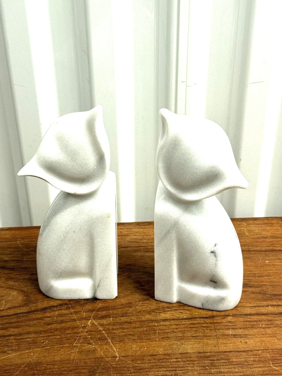 Mid Century Danby Vermont White Marble Cat Bookends