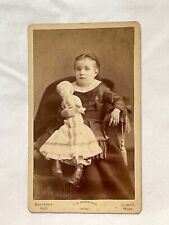 ANTIQUE PHOTO CDV Child w/ Papier Mache Doll, LOWELL MASS. picture