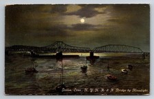 CT, Groton, N. Y. N. H. & H. Bridge, Moonlight, Moon, Night, Vintage Postcard picture