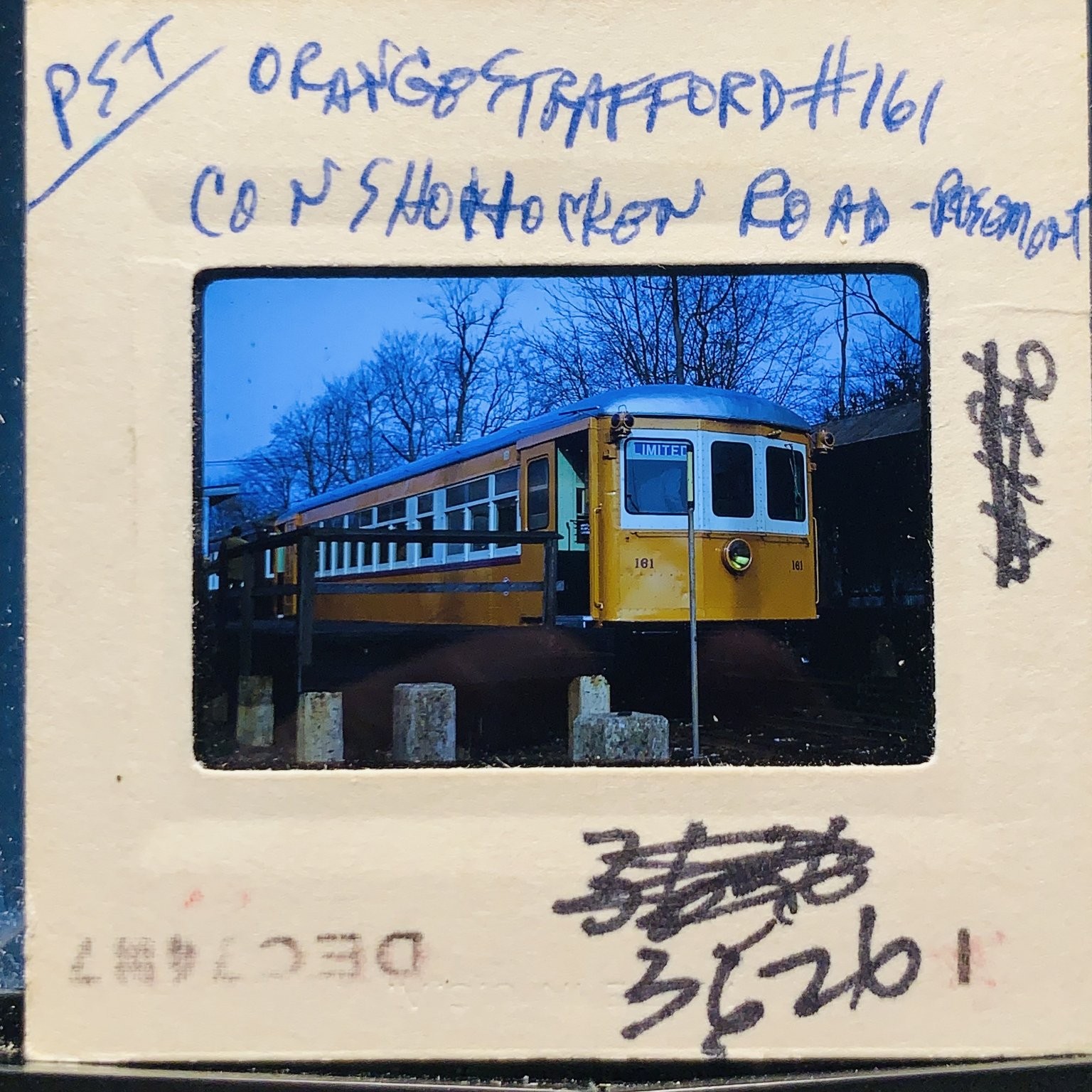 PST Red Arrow Trolley #161 Orange Strafford Conshohocken Road PA 35mm Slide 1987