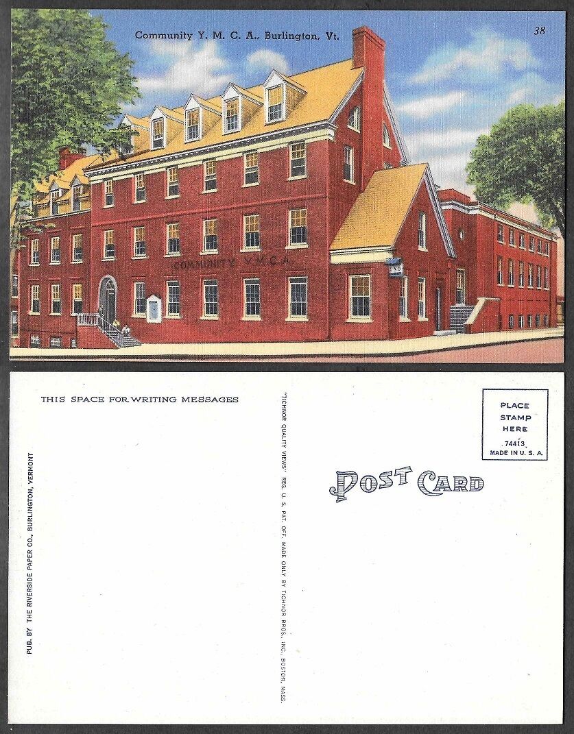 Old Vermont Linen Postcard - Burlington - Community Y.M.C.A. 