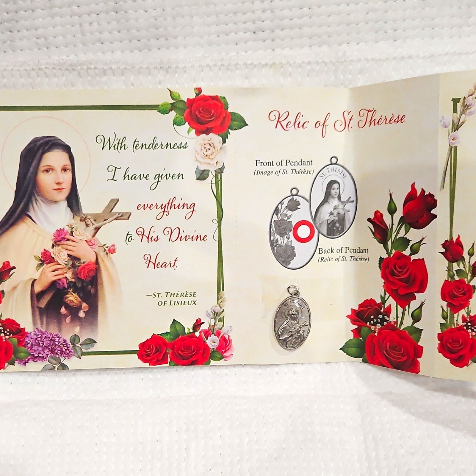 CATHOLIC Relic of St. Thérèse Pendant w/ Relic Card (Relic of St. Thérèse) CATHOLIC Relic of St. Thérèse Pendant w/ Relic Card (Relic of St. Thérèse)
