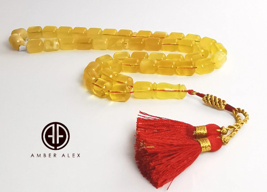 Natural Baltic Amber Yellow with Transparent Color Islamic Prayer 45 Beads