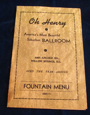 OH Henry, BALLROOM,  MENU Willow Springs, Illinois 1957 Americas most beautiful picture