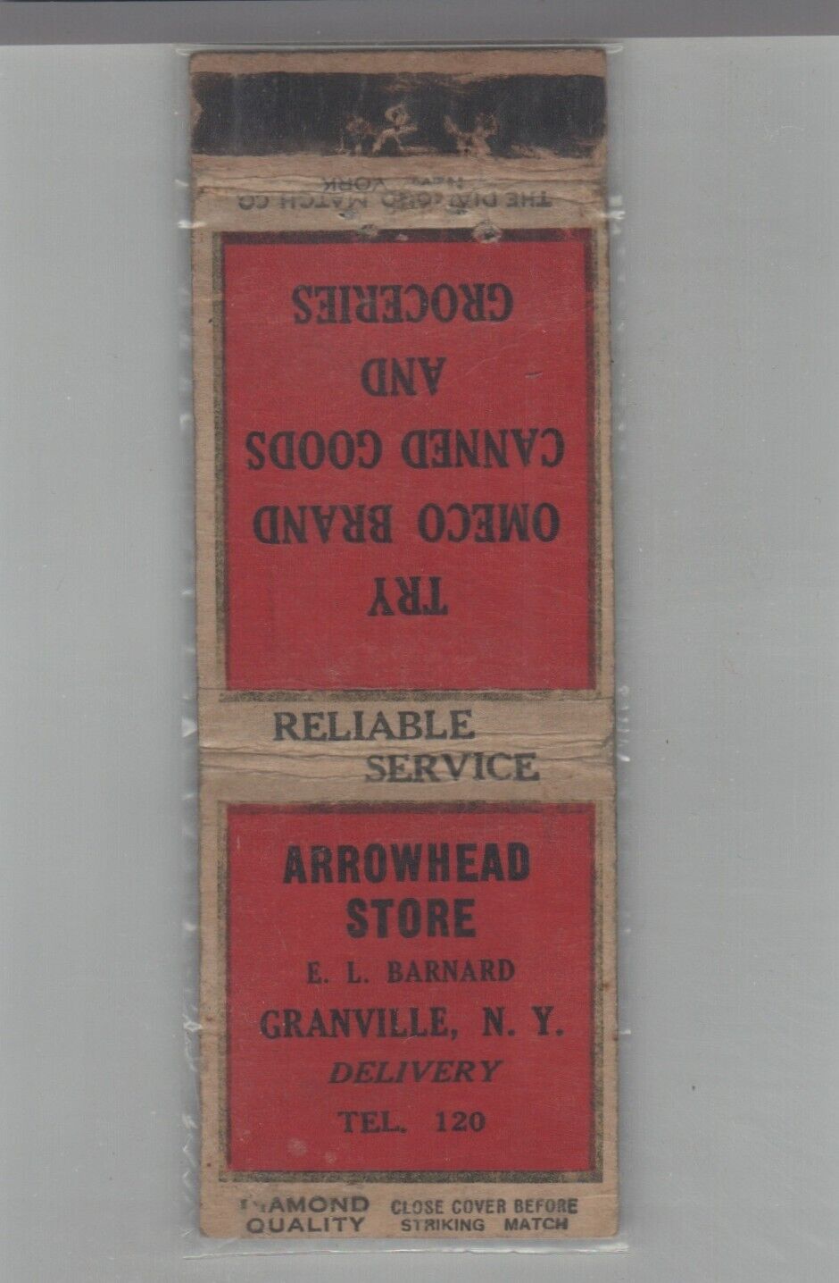 1930s Matchbook Cover Diamond Quality Arrowhead Store Granville, NY