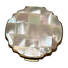 Stratton Mother of Pearl Scalloped Powder Compact Gold Tone Metal picture