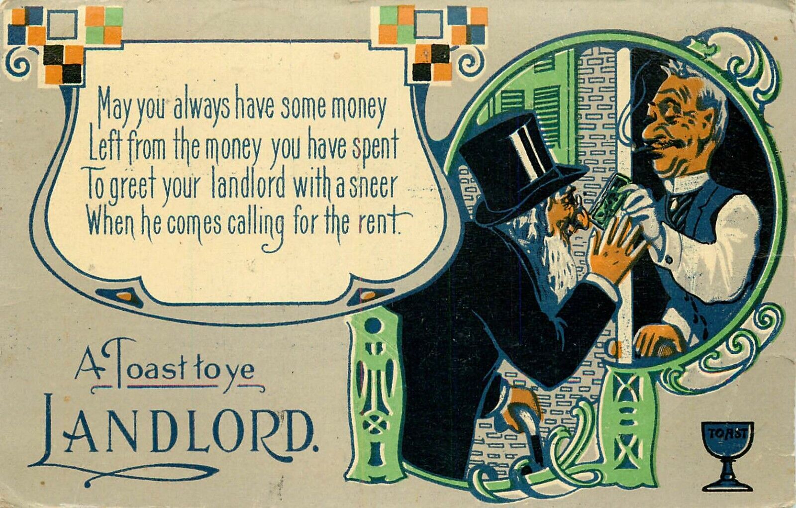 Postcard Landlord Rent Money 1912 Monkton Cancel 