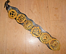 VICTORIAN HARNESS HORSE BRASSES 6 X MEDALLIONS ON LEATHER STRAP = DATED VR 1870 picture