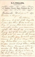 DC Pollard Proctorsville VT 1878 Letterhead Butter Eggs Cheese Signed picture