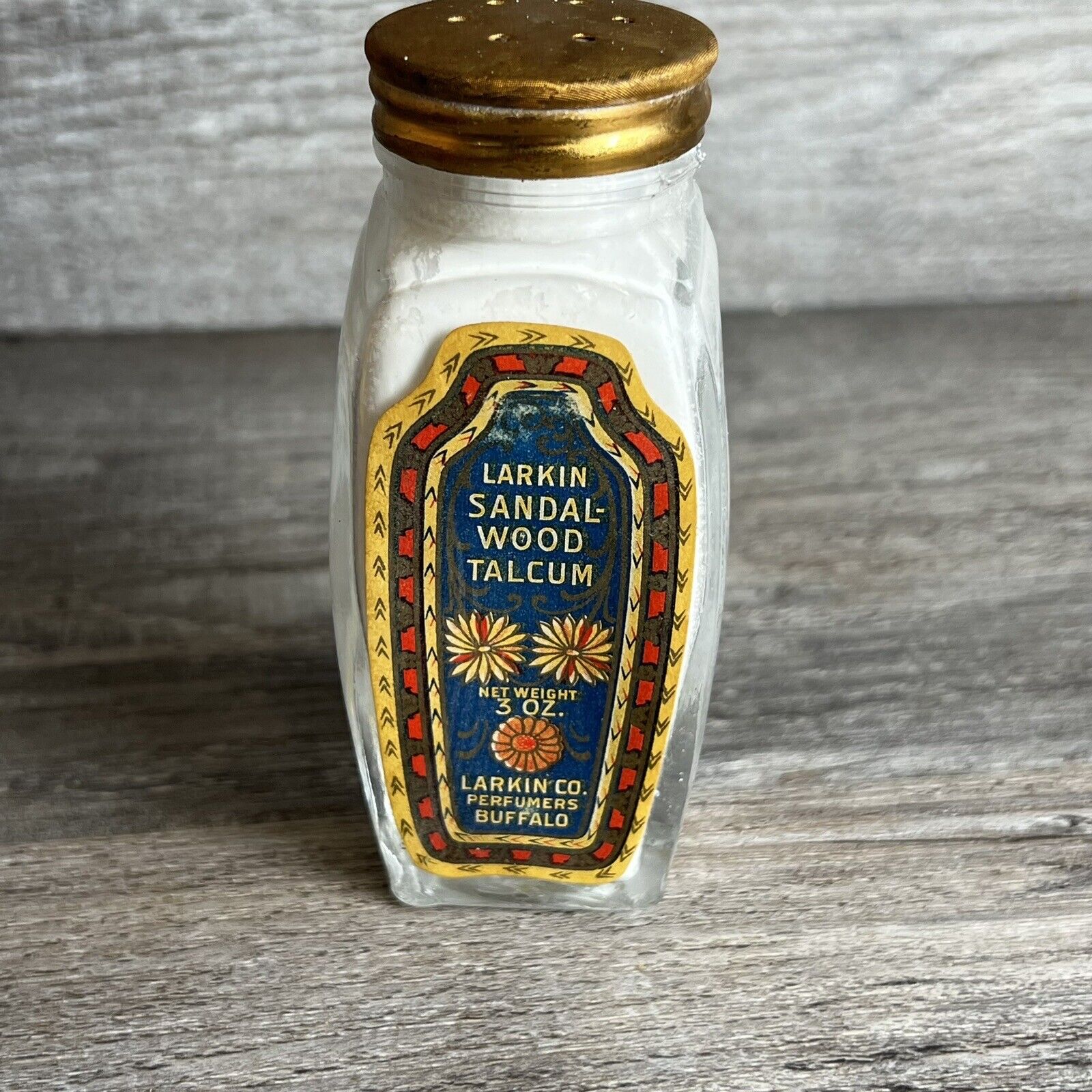 Vintage Larkin Sandal Wood Talcum Foot Powder Full Glass Bottle 3oz