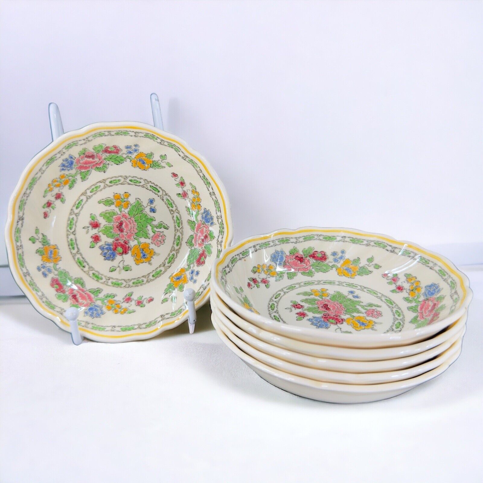 Antique Royal Doulton The Cavendish Porcelain Ceramic Round Dish Bowl Set 6 VTG