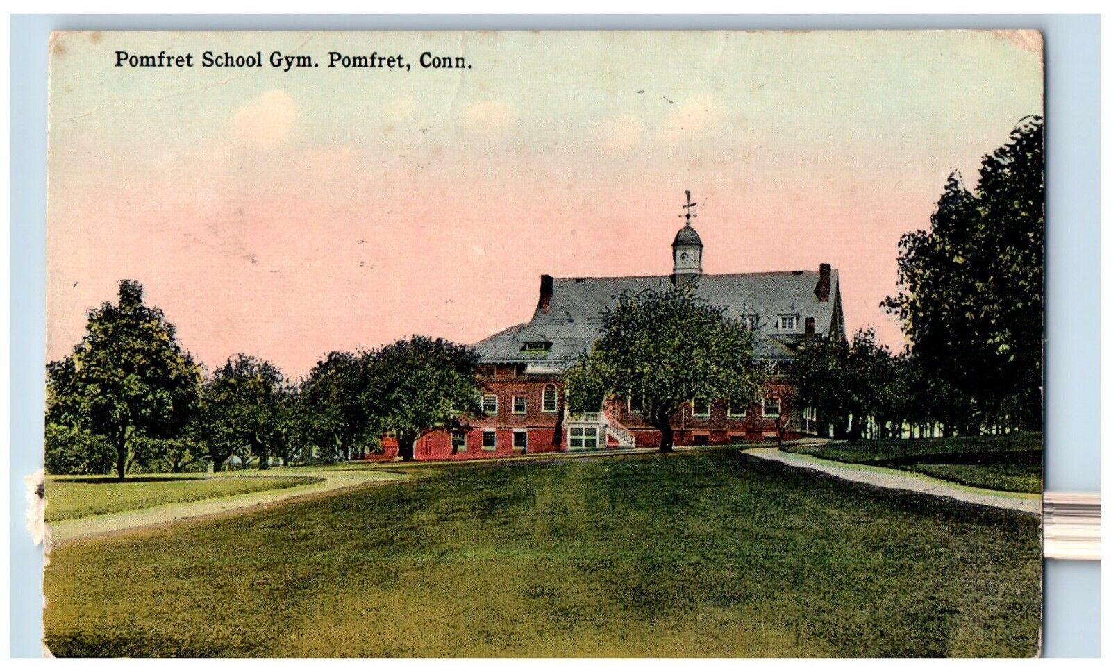 Pomfret Connecticut Postcard Pomfret School Gym Exterior c1915 Vintage Antique