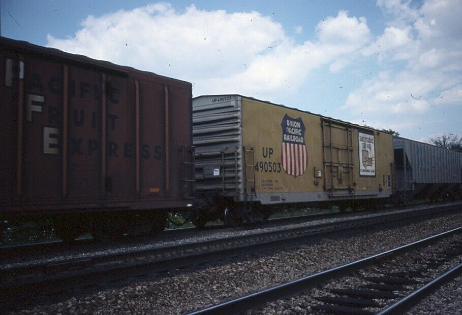 Railroad Slide - Union Pacific #490503 Box Car Clarendon Hills IL 1977 Train UP