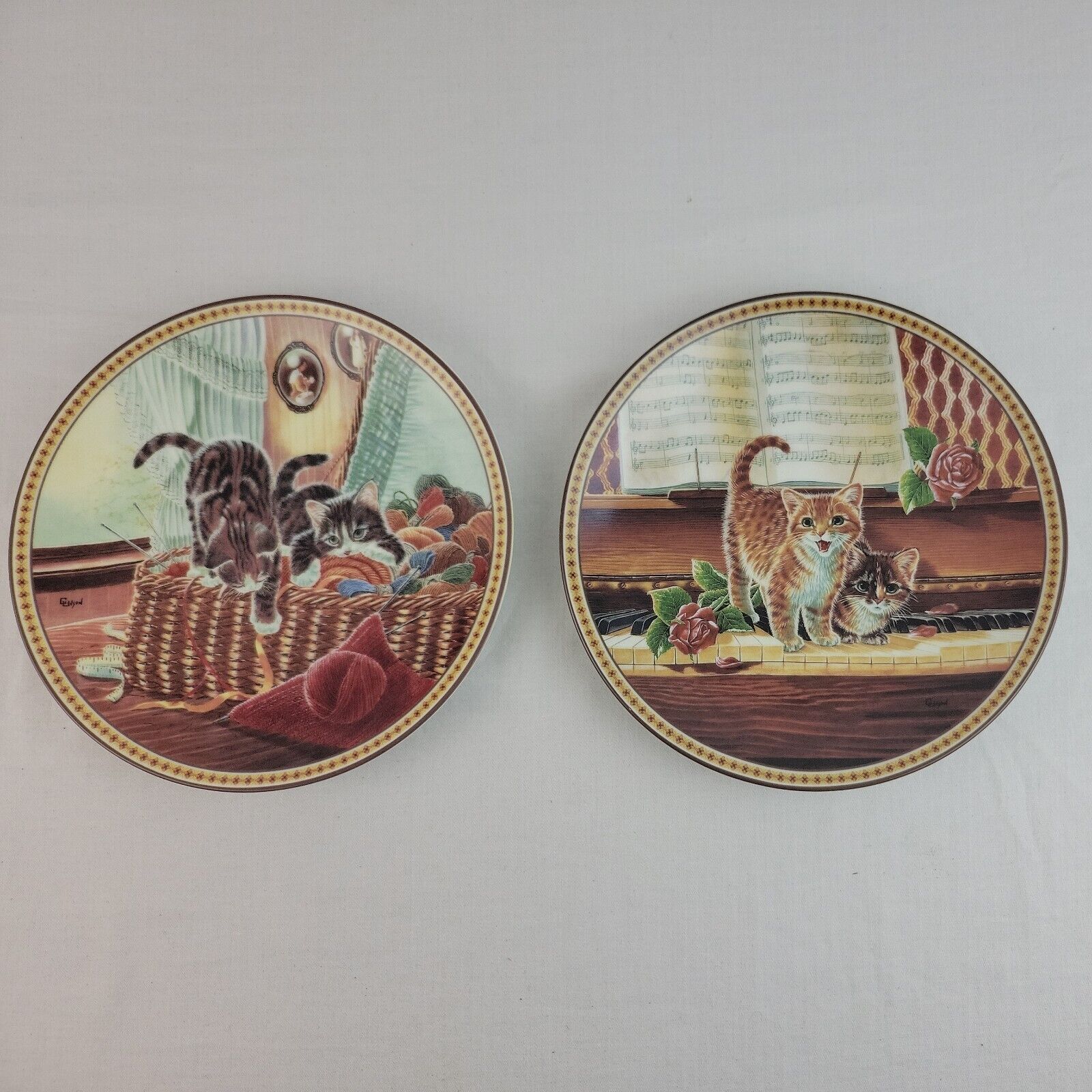 Cat Plates Lot 2 Edwin Knowle Christine Wilson Pussy Footing Around Pair Lot EVC