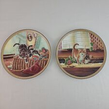 Cat Plates Lot 2 Edwin Knowle Christine Wilson Pussy Footing Around Pair Lot EVC picture