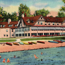 Vintage 1954 Yacht Club Shippan Point Beach Boats Swimming Stamford Postcard CT picture
