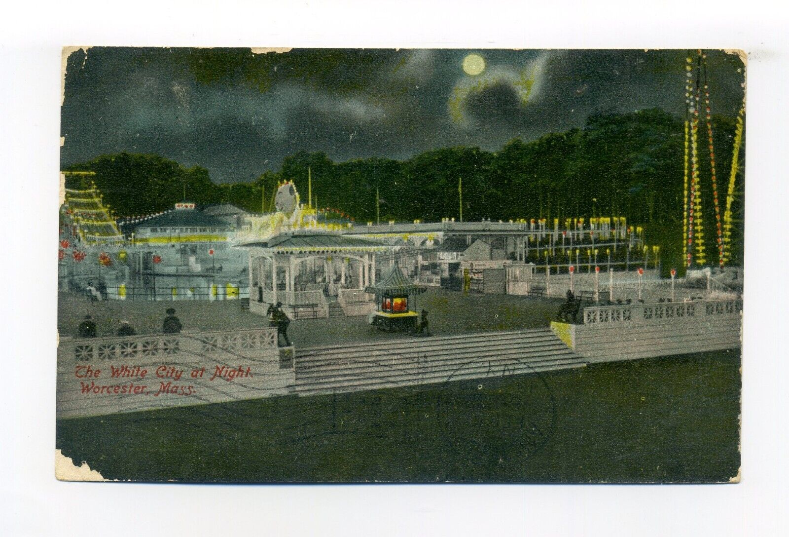 Worcester, Shrewsbury MA 1908 postcard, White City, moonlight, King Dodo Head
