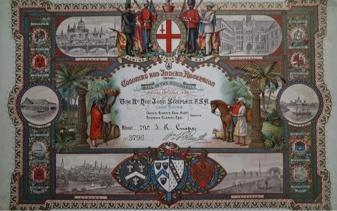 1886 Colonial Indian Exhibition LONDON Reception Ball INVITATION Guildhall 1886 Colonial Indian Exhibition LONDON Reception Ball INVITATION Guildhall