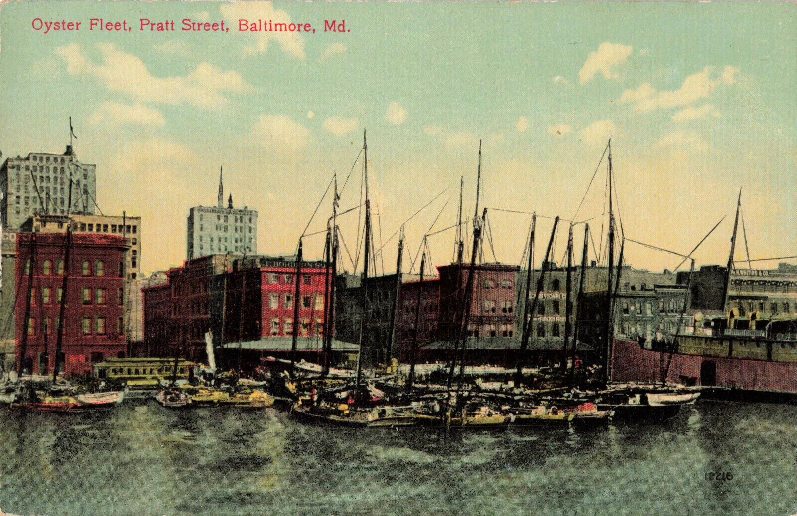 Oyster Fleet, Pratt Street, Baltimore, Maryland MD - c1910 Vintage Postcard