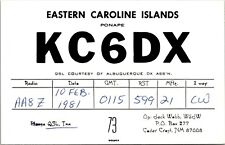 Vtg Ham Radio CB Amateur QSL QSO Card Postcard KC6DX CAROLINE ISLANDS 1981 picture