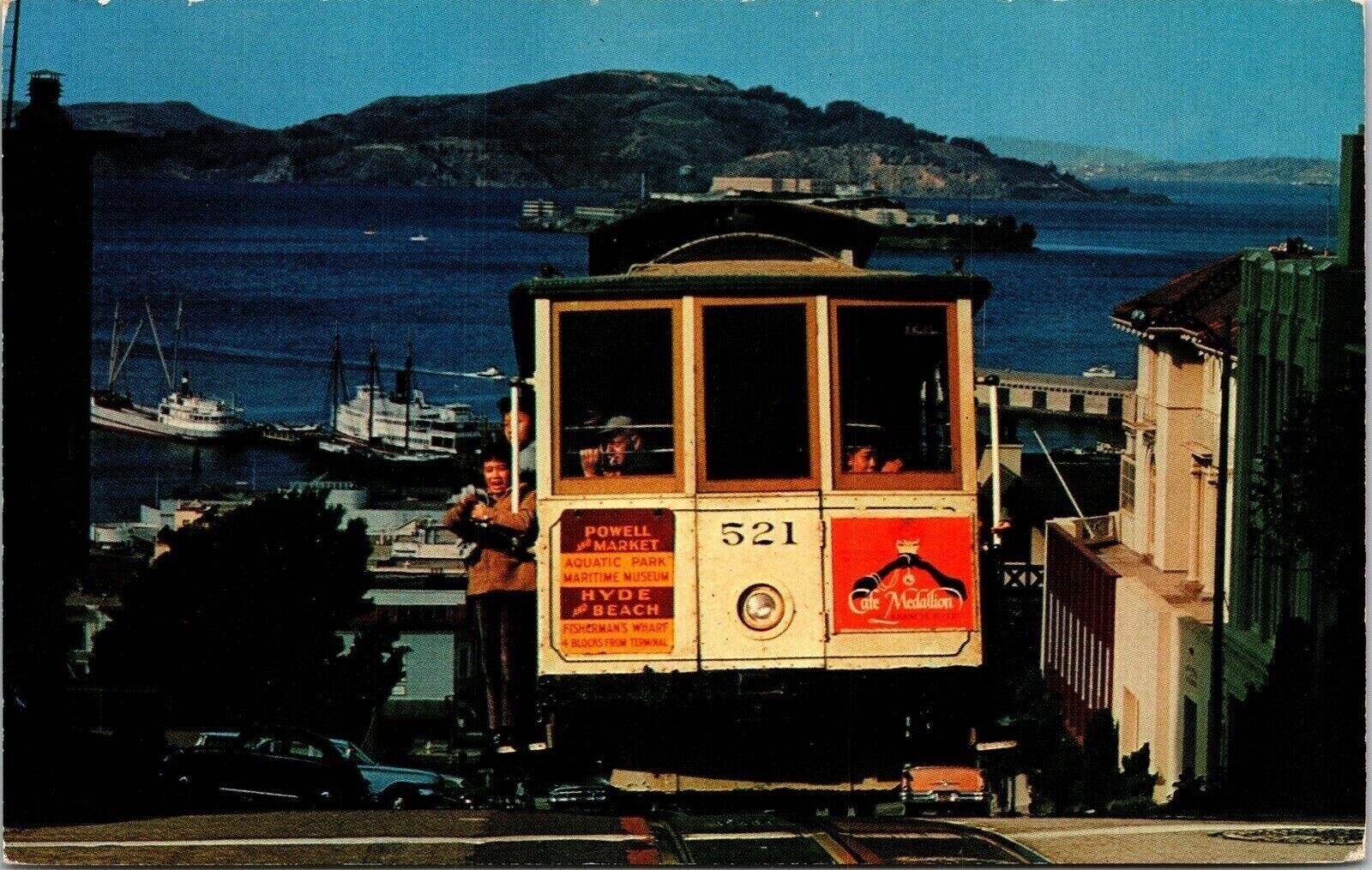 Hyde Street Hill San Francisco California Scenic Cable Car Chrome Postcard