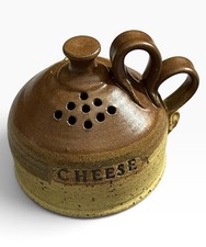 Larkin Signed Pottery Vintage Cheese Shaker with Cork Blue Double Handles picture