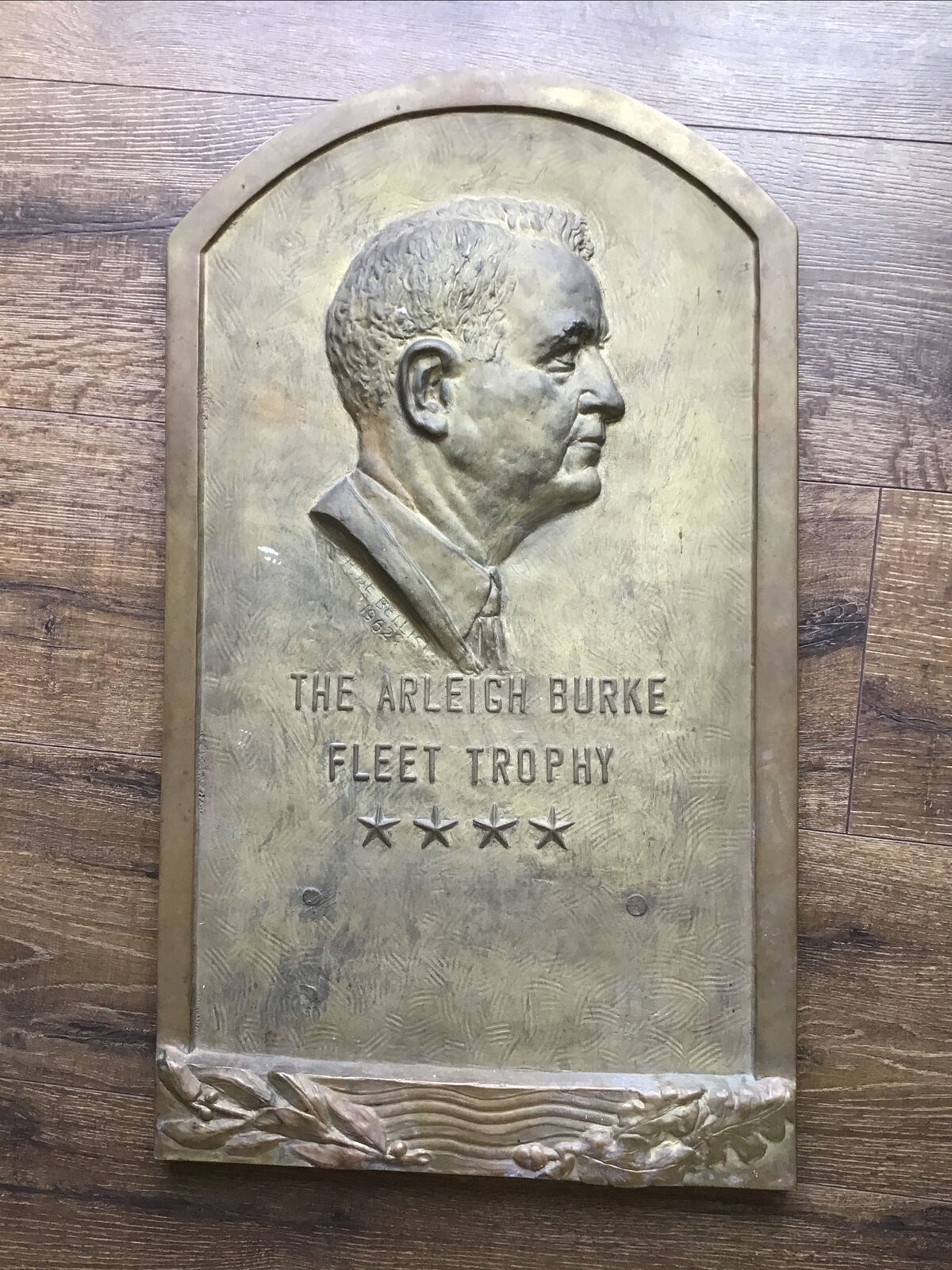 Arleigh Burke Fleet Trophy WWII US Navy Ship USS Vulcan Bronze Plaque Sign USN