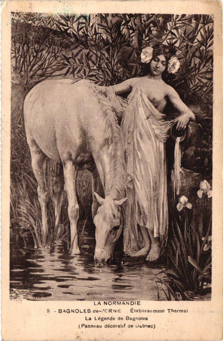 Bagnoles de l\'Orne Normandie Postcard 1930 Dutriac Legend Nymph Horse Bagnoles de l\'Orne Normandie Postcard 1930 Dutriac Legend Nymph Horse