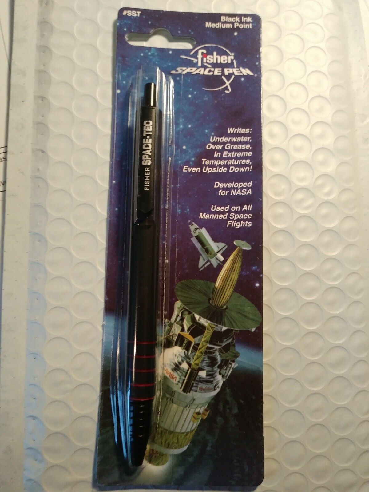 Space-Tec Black Fisher Space Pen on blister card-SST