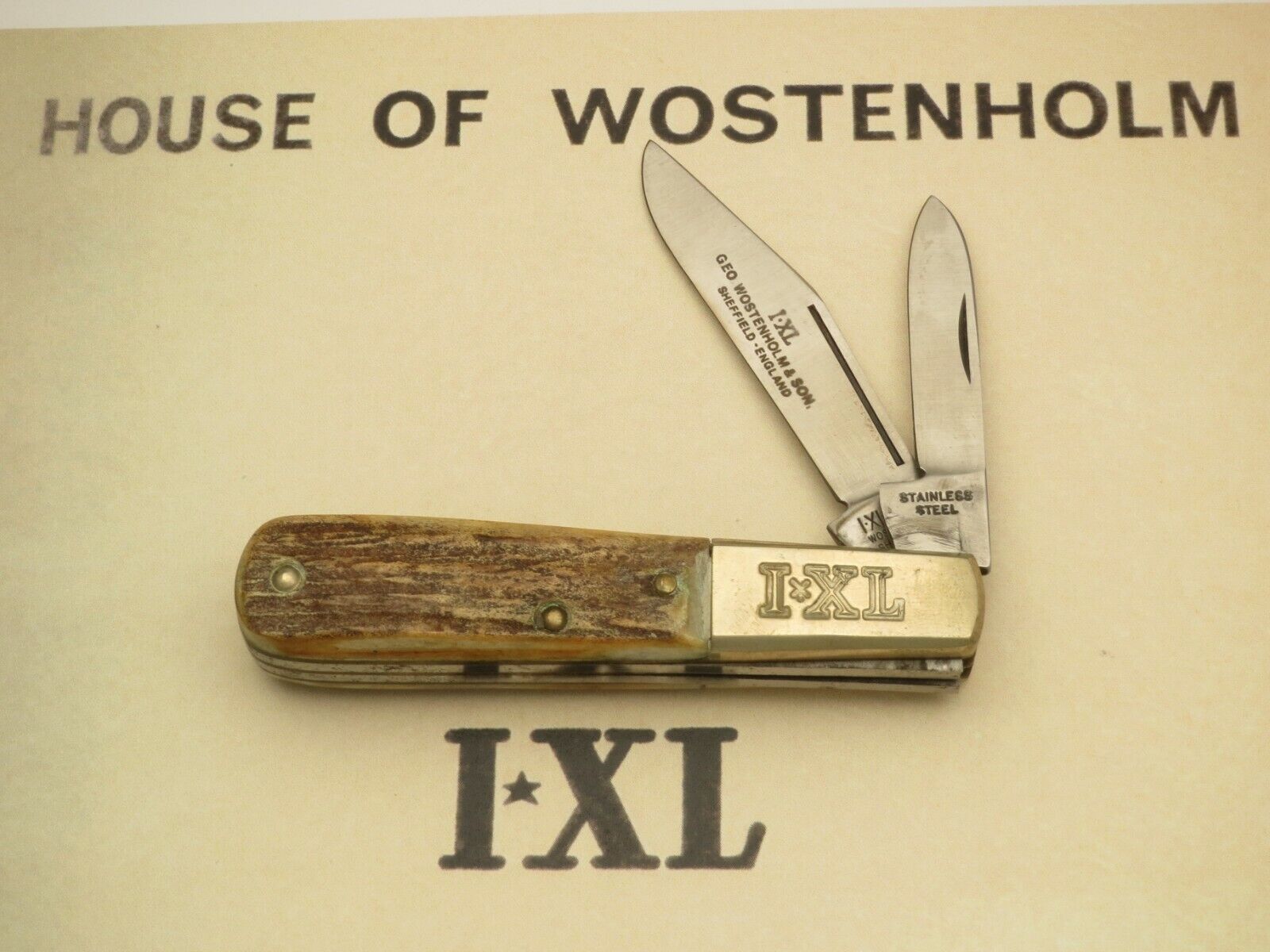 Vintage IXL George Wostenholm Sheffield Two-Blade Barlow Amazing Stag Handles 