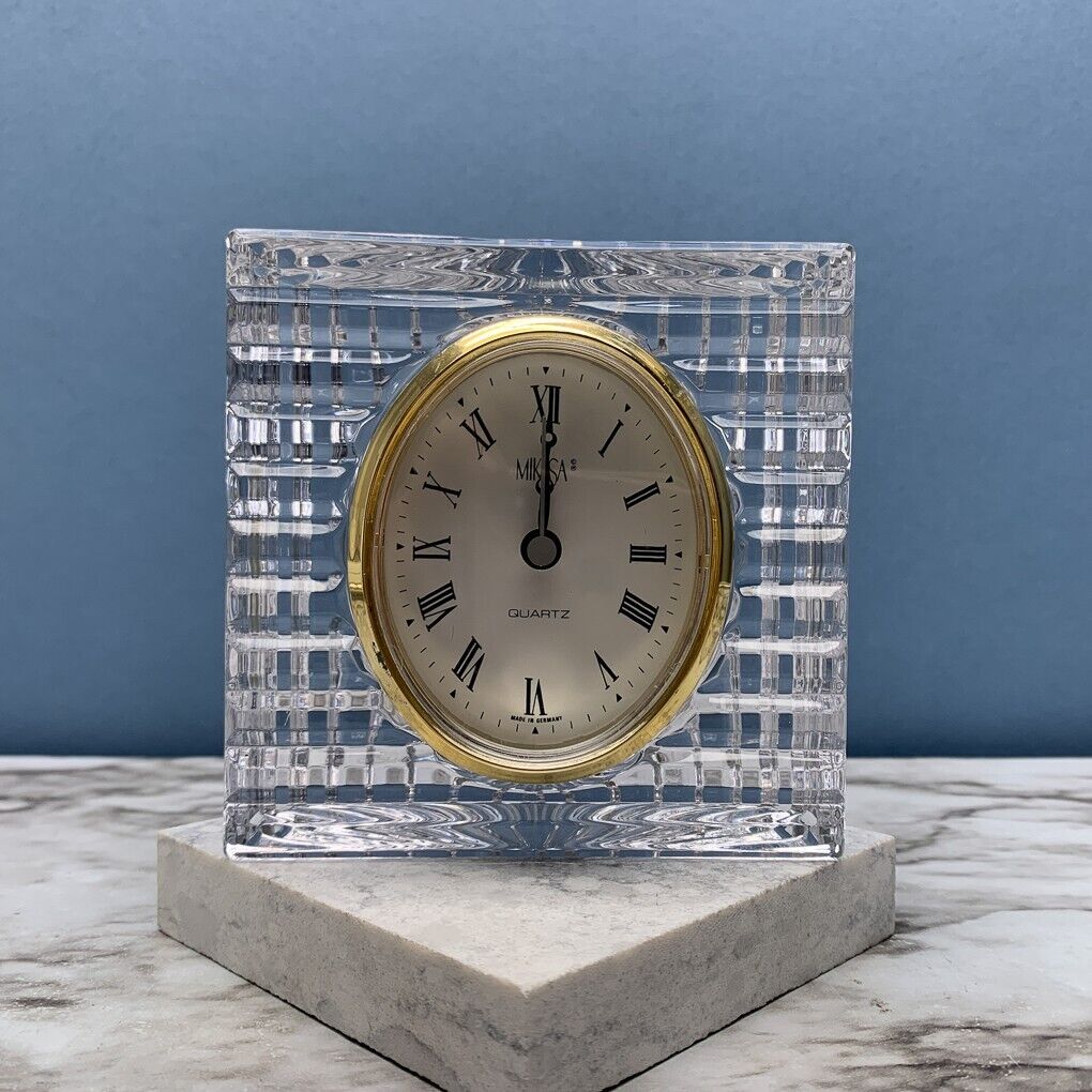 Mikasa Sutton Place Crystal Desk Vanity Clock Germany Roman Numerals