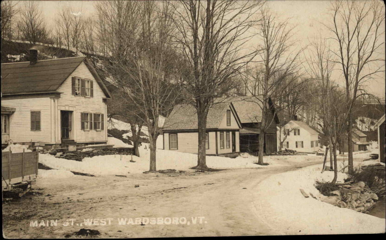 Wardsboro VT Main St. West Homes in Winter c1910 Real Photo Postcard