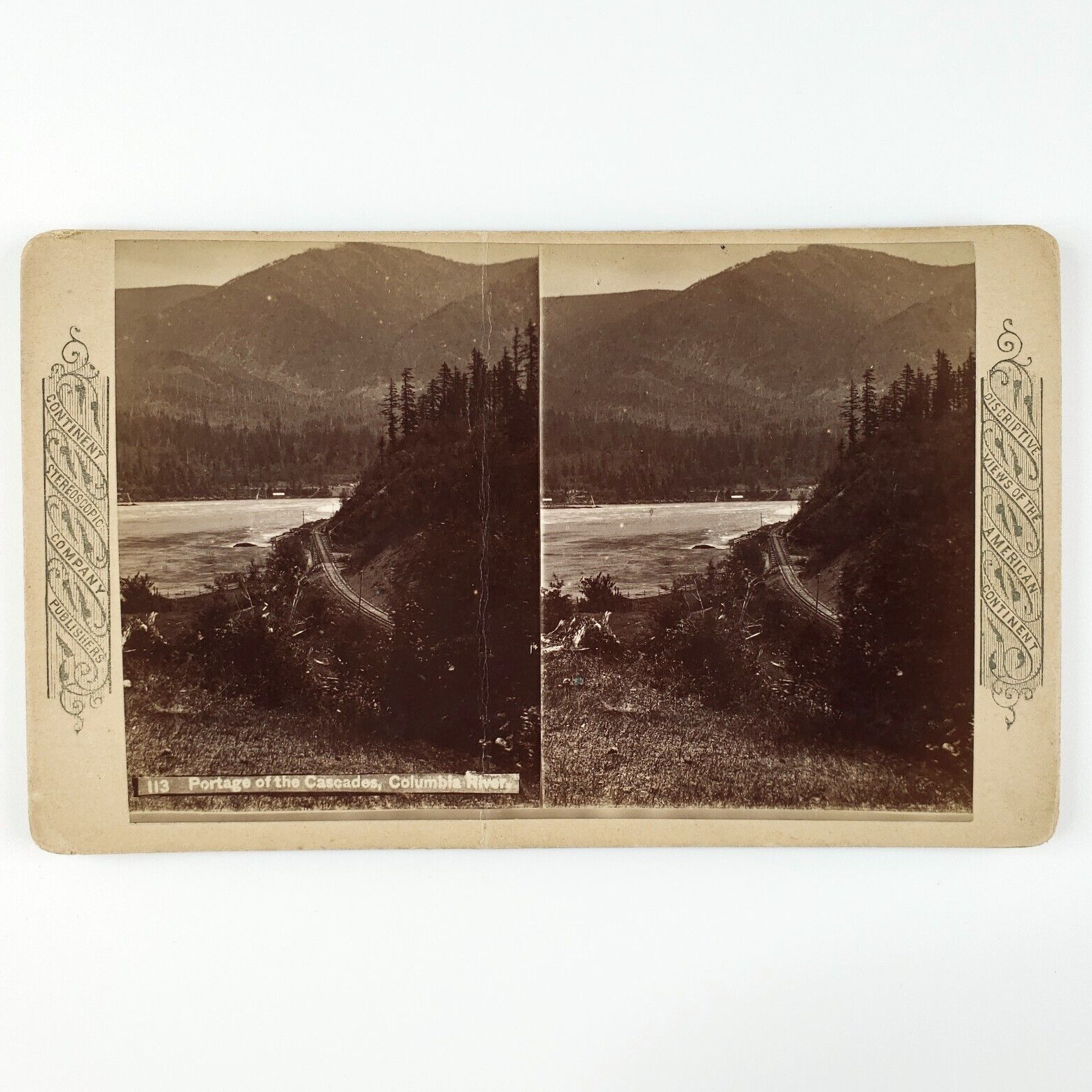 Columbia River Gorge Railway Stereoview c1880 Oregon Cascades Railroad Card E576