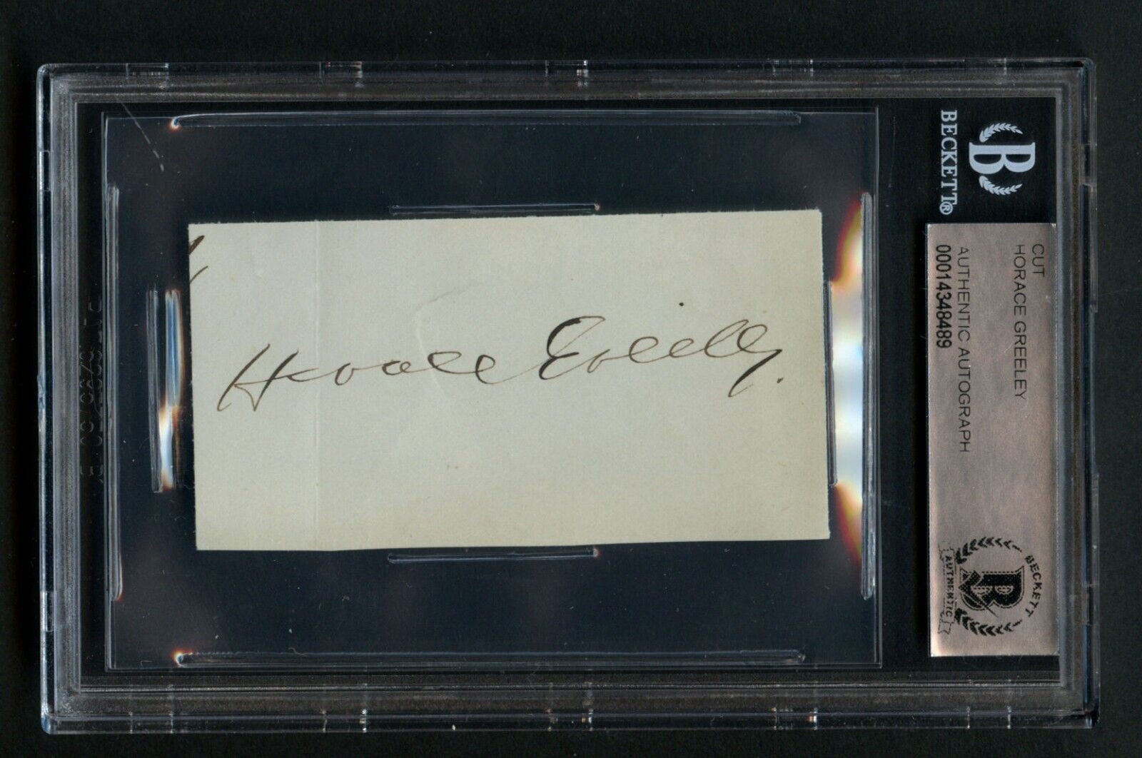 Horace Greeley d1872 signed autograph 1.5x3 cut Founder New York Tribune BAS