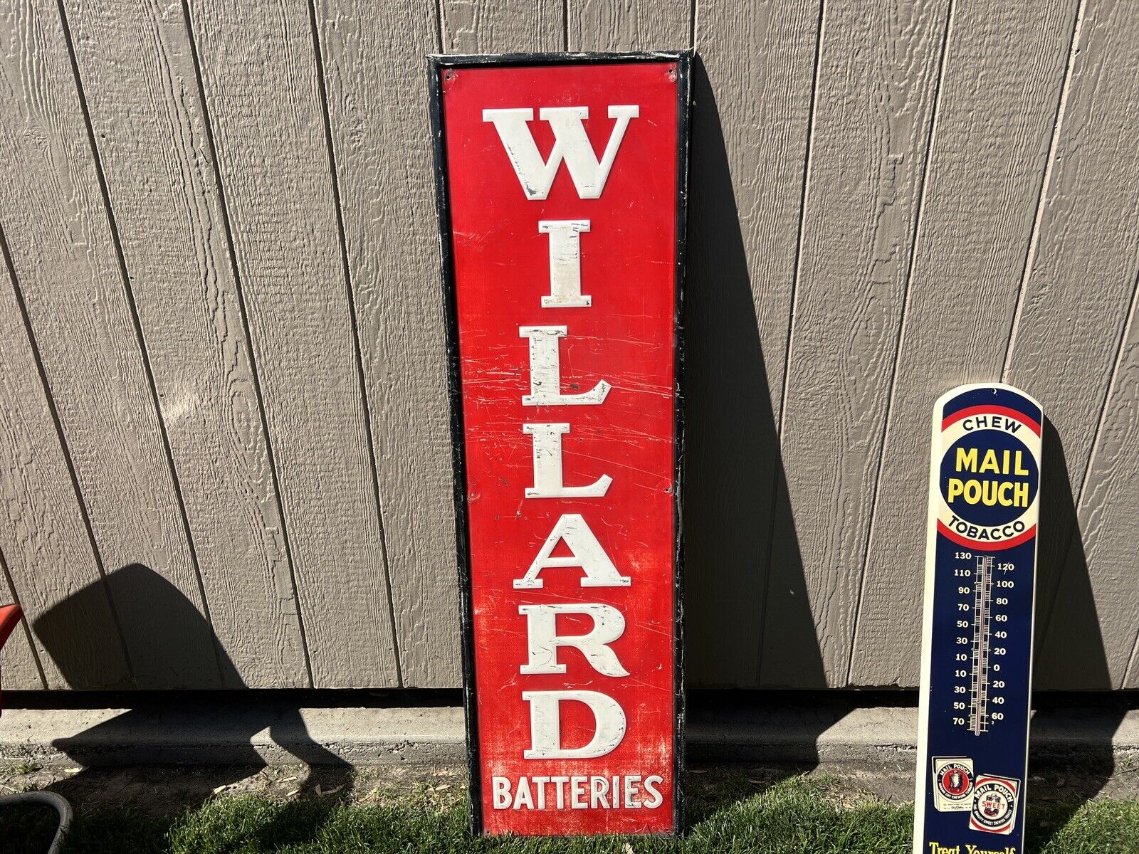 Vintage 1950s Willard Battery Sign Original Vertical Metal Sign. 5’ Tall 16.5 W