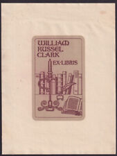 Willard Russel Clark Ex Libris Bookplate candle inkwell & shelf of books picture
