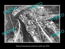 OLD LARGE HISTORIC PHOTO OF WARREN PENNSYLVANIA AERIAL VIEW OF THE CITY c1930 picture