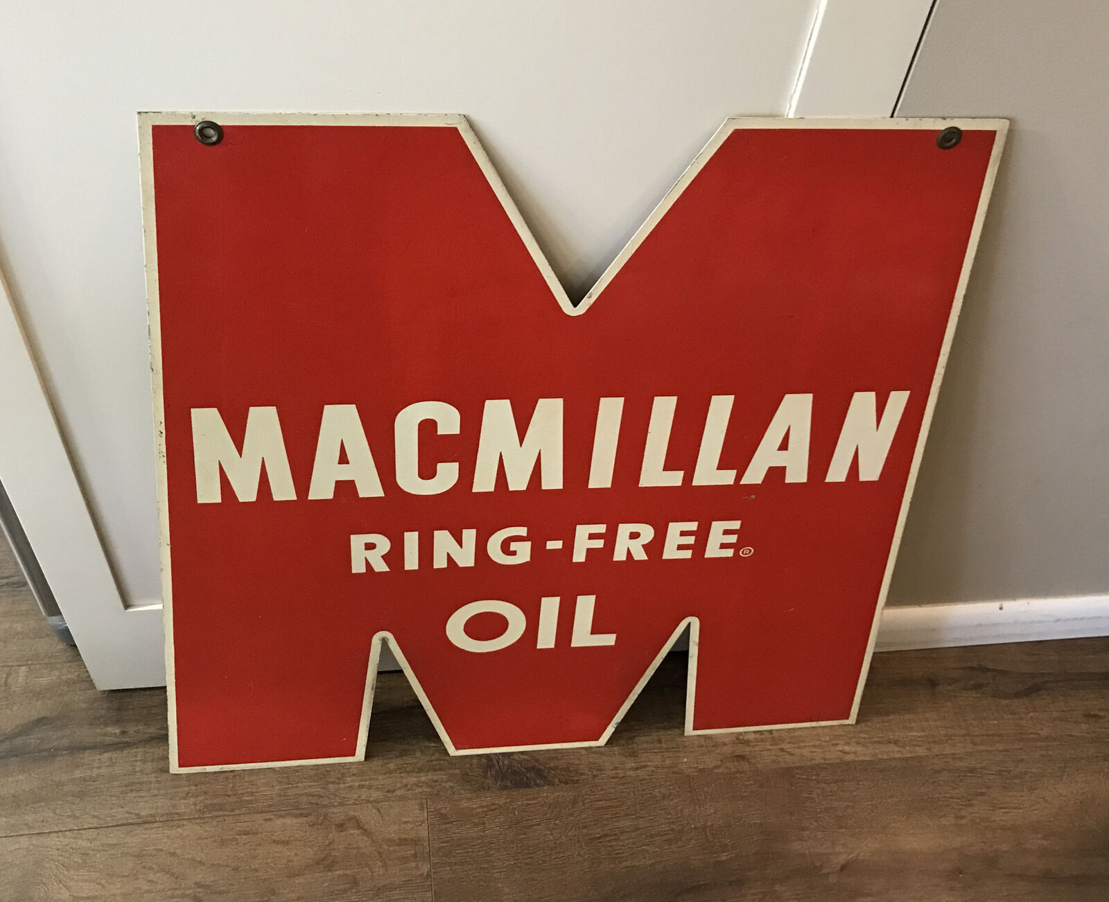MACMILLAN RING FREE OIL 1940's Vintage Original Tin Metal DS DIECUT SIGN NICE