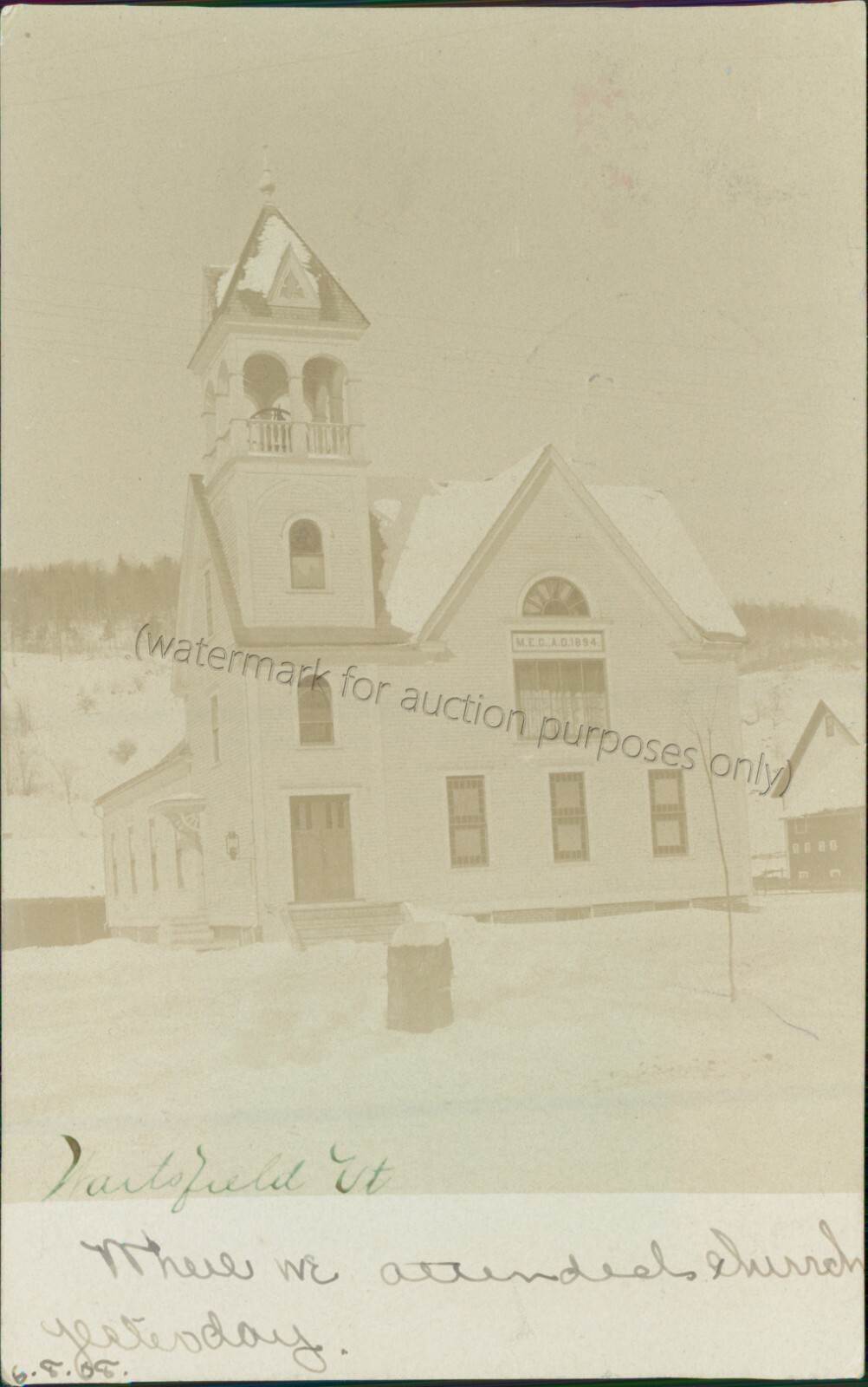 Waitsfield, VT: Church RPPC 1908 - Vintage Washington Co Vermont Photo Postcard Waitsfield, VT: Church RPPC 1908 - Vintage Washington Co Vermont Photo Postcard