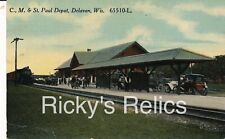 Antique Train Postcard Milwaukee Road Depot Delavan WI 1916 MILW Wisconsin picture